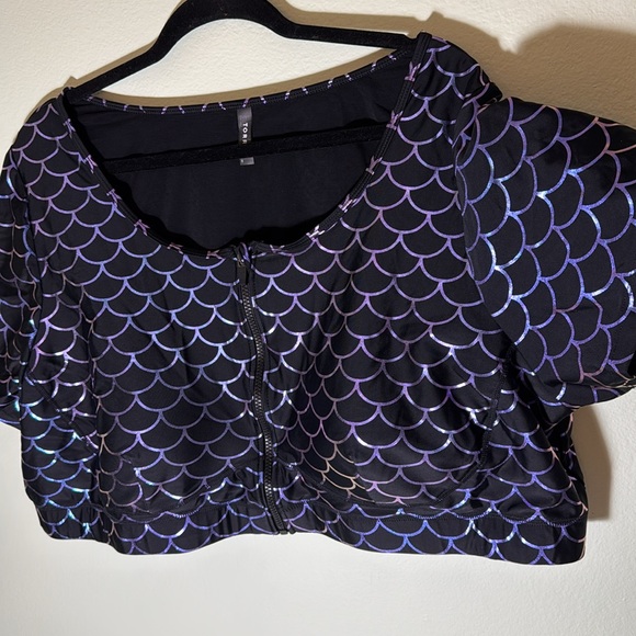 Torrid 6 Zip Front Short Sleeve Active Swim Top - Mermaid - Picture 4 of 8